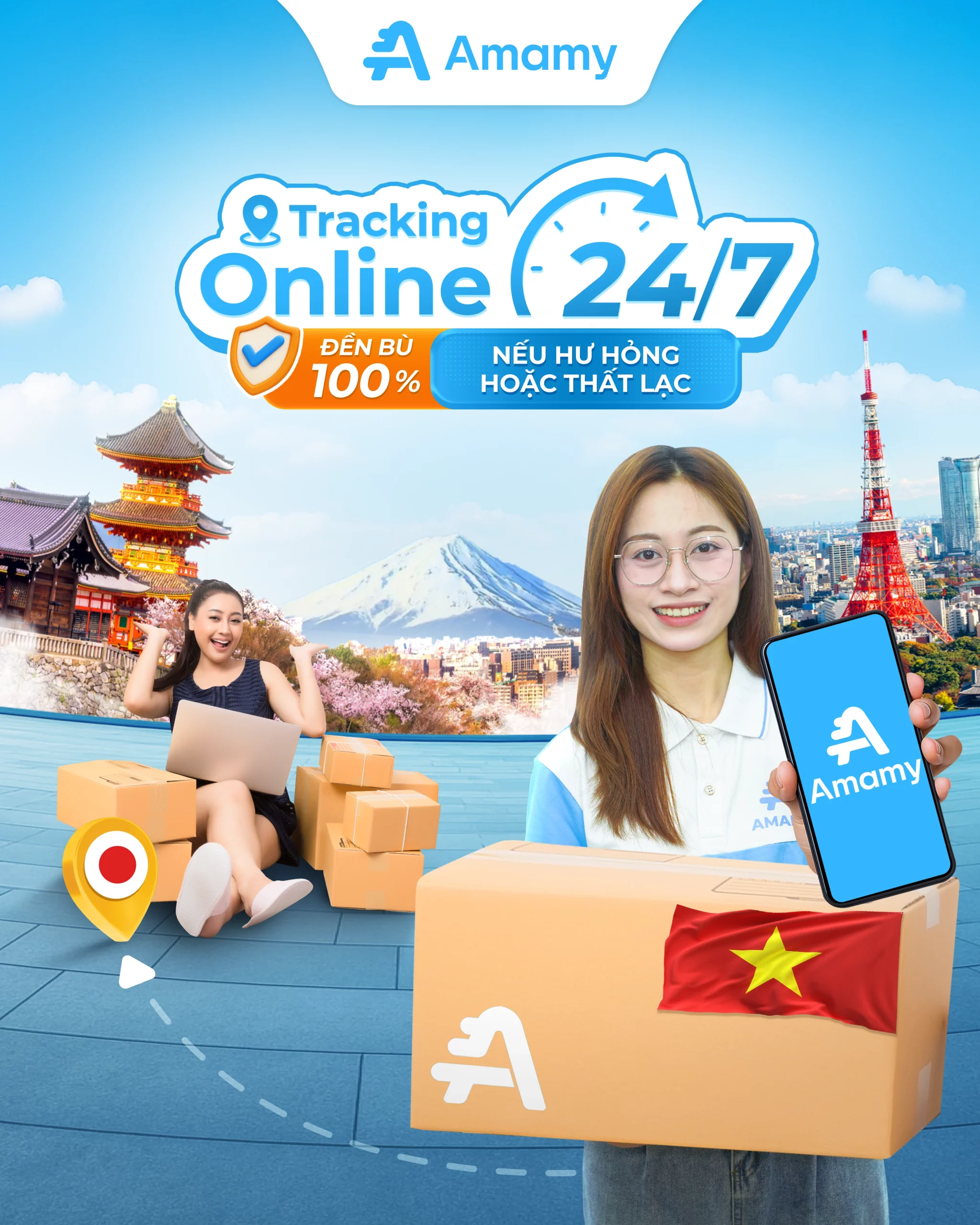 Theo dõi 24/7 – Đền bù 100% nếu hỏng / thất lạc